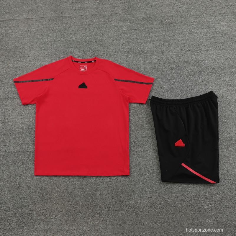 23/24 Adidas Red Cotton Short Sleeve Jersey+Shorts