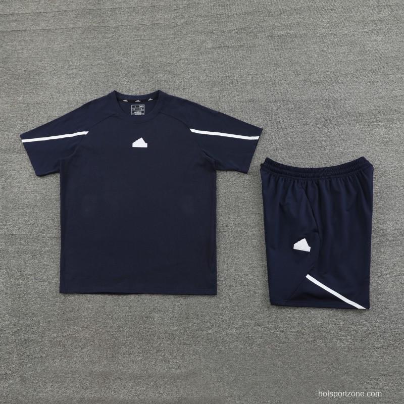 23/24 Adidas Navy Cotton Short Sleeve Jersey+Shorts