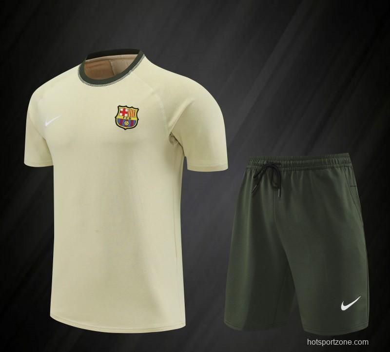 23/24 Barcelona Beige Cotton Short Sleeve Jersey+Shorts