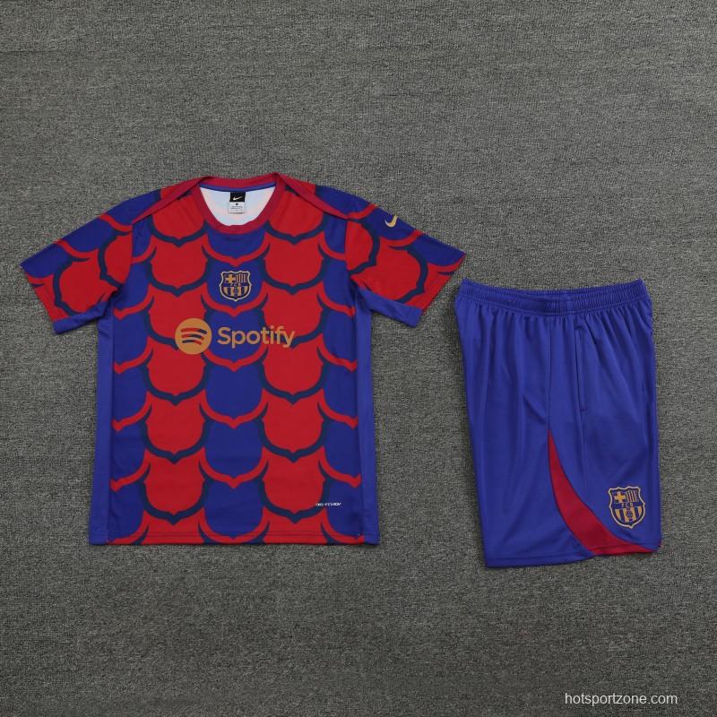 23/24 Barcelona Academy Pro Pre-Match Blue Cotton Short Sleeve Jersey+Shorts