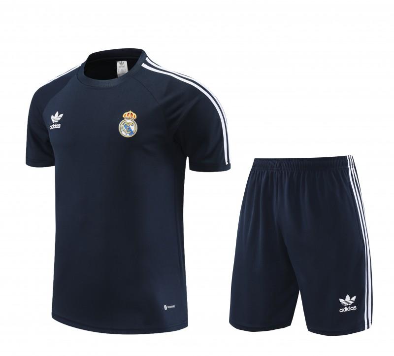 23/24 Adidas Originals Real Madrid Navy Cotton Short Sleeve Jersey+Shorts