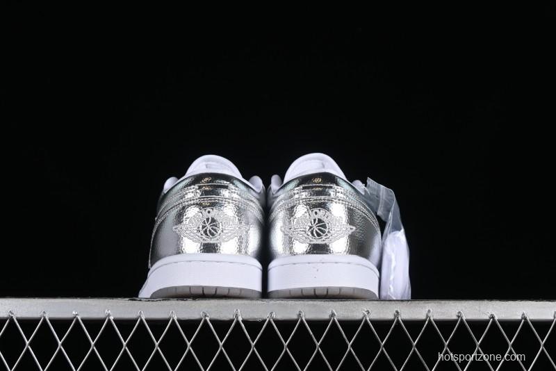 Nike Air Jordan 1 Low "Metallic Silver" Casual Sneakers with Metallic Accents - FN5030-001