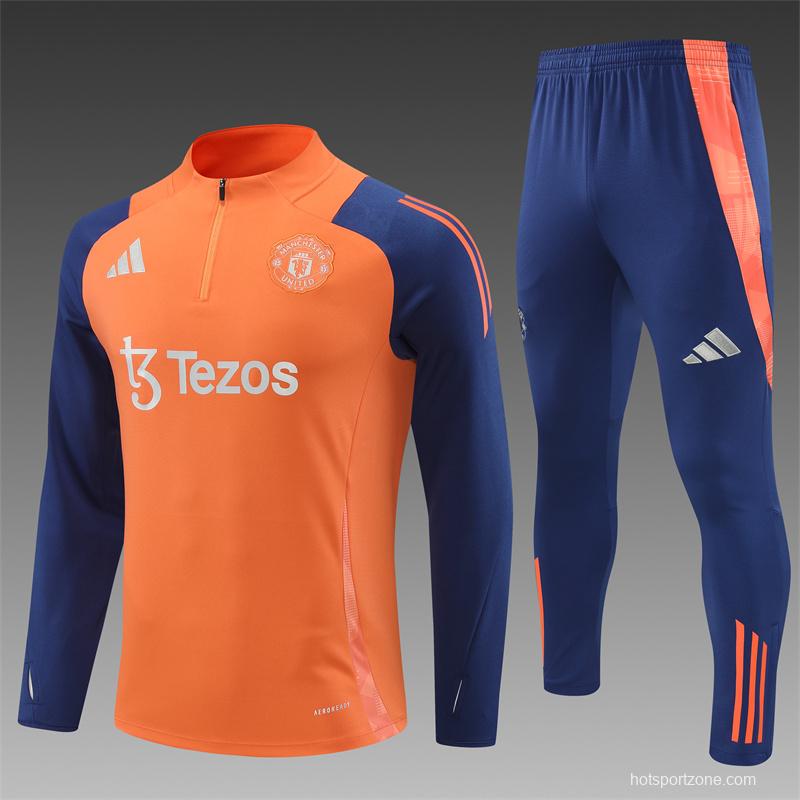 24/25 Manchester United Orange Half Zipper Jacket+Long Pants