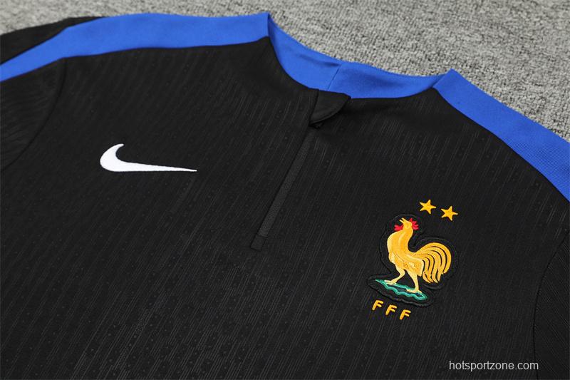 Player Version 2024 France Black Half Zipper Jacket+Long Pants