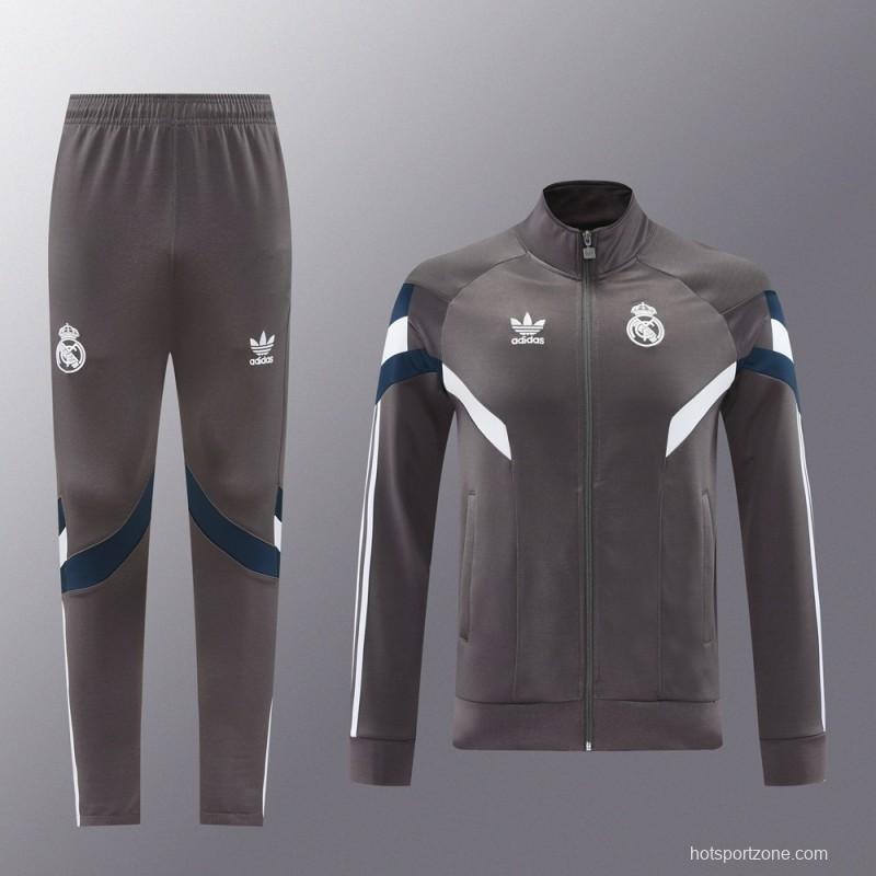 24/25 Real Madrid Grey Full Zipper Jacket +Long Pants