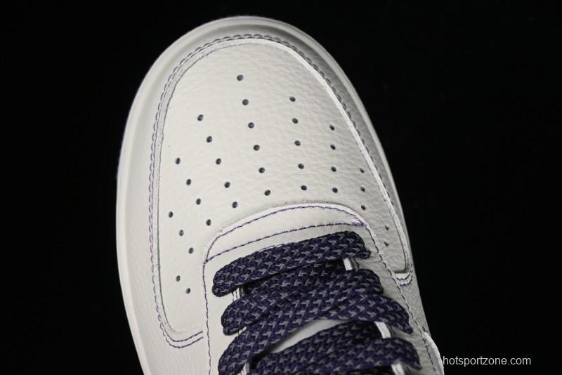Stussy x Nike Air Force 1 '07 Low Retro Casual Sneakers with Reflective Military Purple - UN1635-222