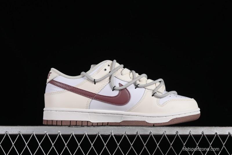 Nike Dunk Low Next Nature SB Lace-Up Low-Top Casual Sneakers in Cream Dark Brown - DD1873-103