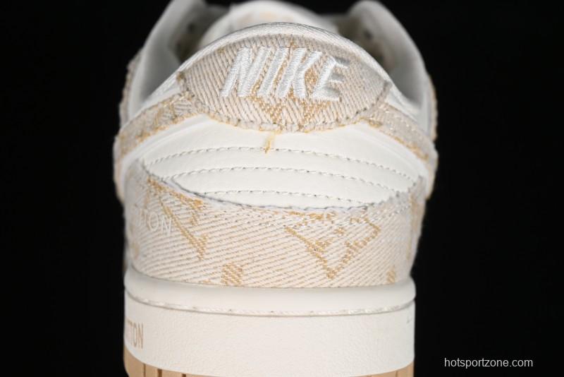 Nike SB Dunk Low LV Collaboration - Beige Swoosh Anniversary High-End Custom Low-Top Casual Skate Shoes - SJ2068-258
