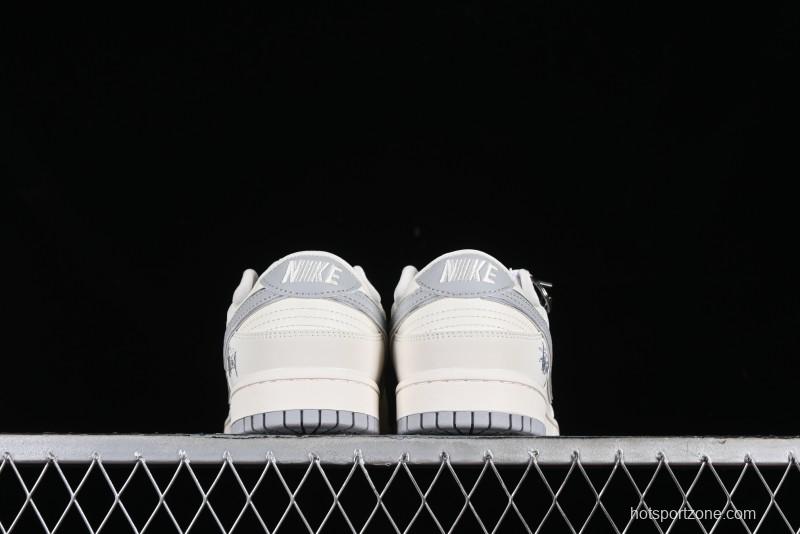 Stussy x Nike SB Dunk Low Retro Premium Sneakers in Off-White Light Grey Swoosh - DQ1098-377