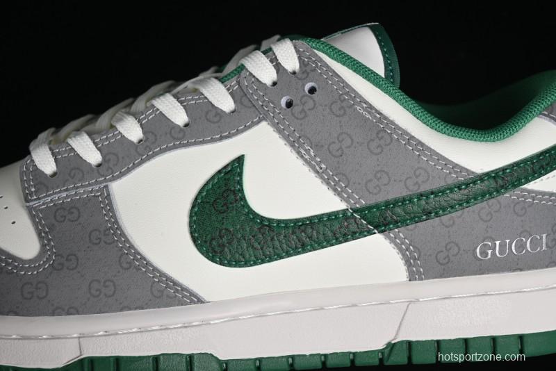 Nike SB Dunk Low Gucci Collaboration - Double G Grey Green Swoosh Anniversary Custom Low-Top Casual Skate Shoes - SF1588-134