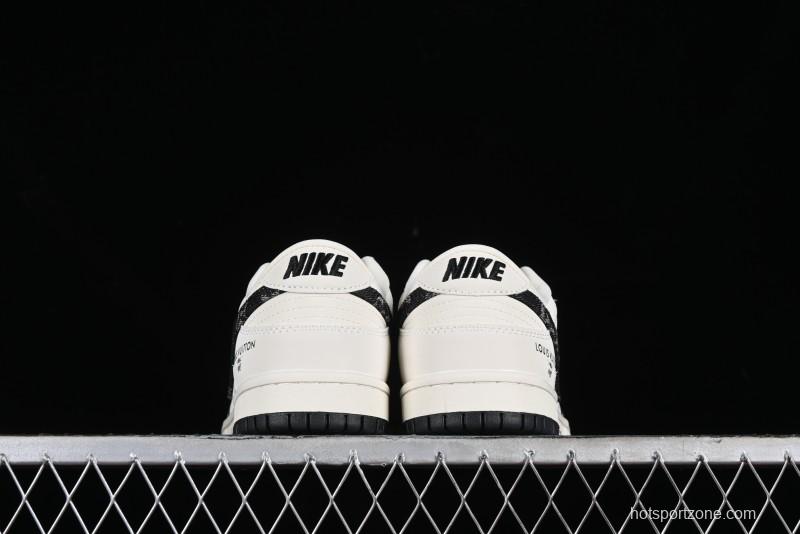 Nike SB Dunk Low LV Collaboration - Beige Black Denim Anniversary High-End Custom Low-Top Casual Skate Shoes - JH8310-946