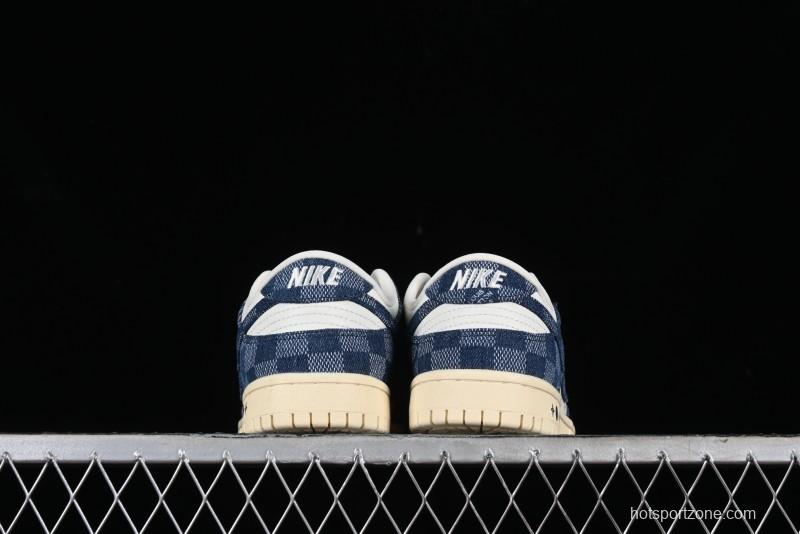 Nike SB Dunk Low LV Collaboration - Denim Checker Anniversary High-End Custom Low-Top Casual Skate Shoes - JH8310-949