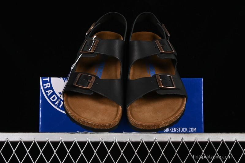 Birkenstock Birkenstock Sandals Series Black Leather with Soft Cushioning Cork Midsole - T.D4