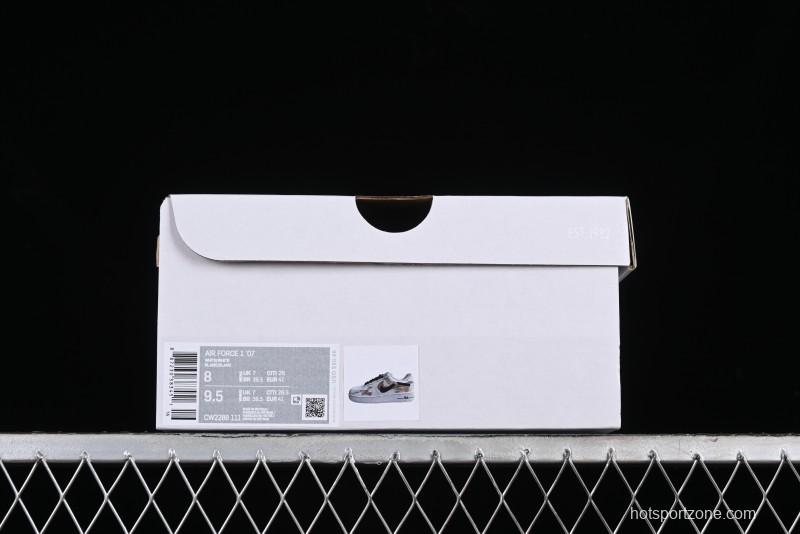 Nike Air Force 1 '07 Low Casual Sneakers with Anime-Inspired Hand-Painted Design, Broken Swoosh Shadow Effect, Brown/Black - CW2288-111