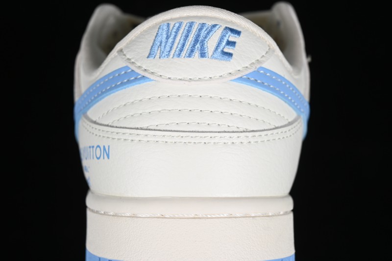 Nike SB Dunk Low LV Collaboration - Beige Blue Double Swoosh Print Anniversary Custom Low-Top Casual Sneakers - CF3688-005