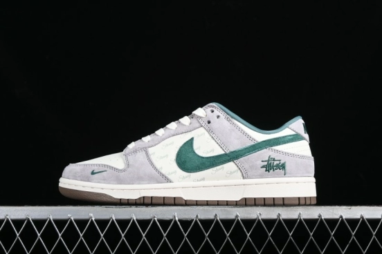 Nike SB Dunk Low Stussy Collaboration - Grey Green Pig Anniversary High-End Custom Low-Top Casual Skate Shoes - CF3688-007