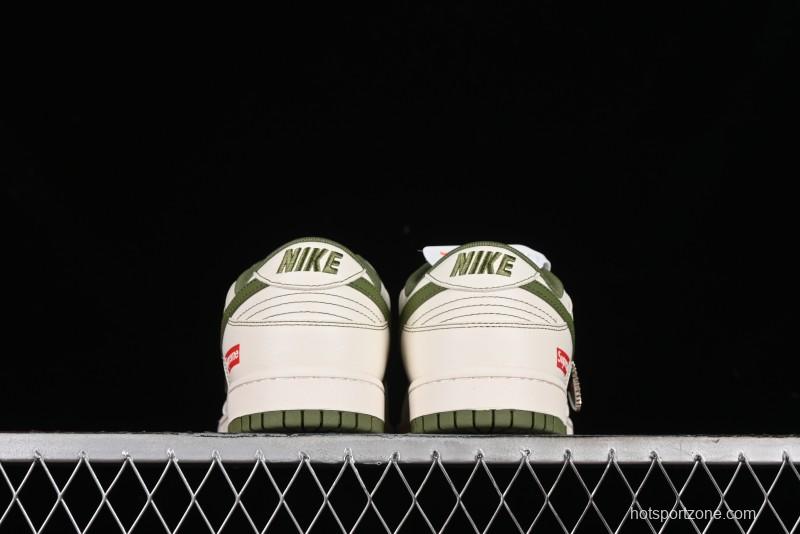 Nike SB Dunk Low Supreme Collaboration - Military Green Double Swoosh Anniversary Custom Low-Top Casual Sneakers - XX2025-319
