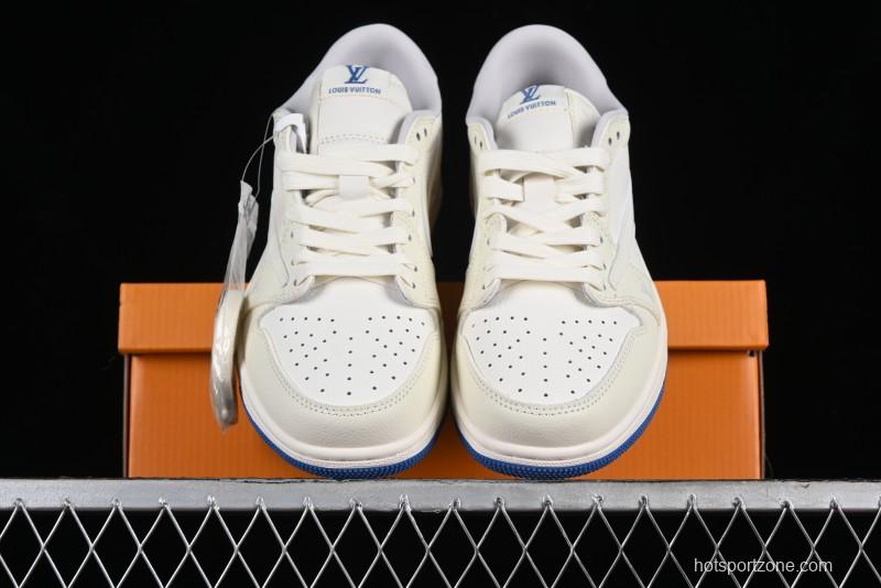 Nike Travis Scott x Fragment Design x Air Jordan 1 Low OG SP AJ1 LV Collaboration Light Blue Low-Top Casual Sneakers - LJ5188-007