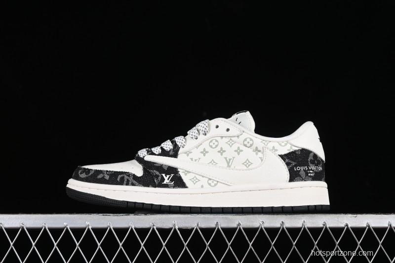 Nike Travis Scott x Fragment Design x Jordan Air Jordan 1 Low OG SP AJ1 LV Black Denim Print Low-Top Casual Sneakers - SJ2068-008