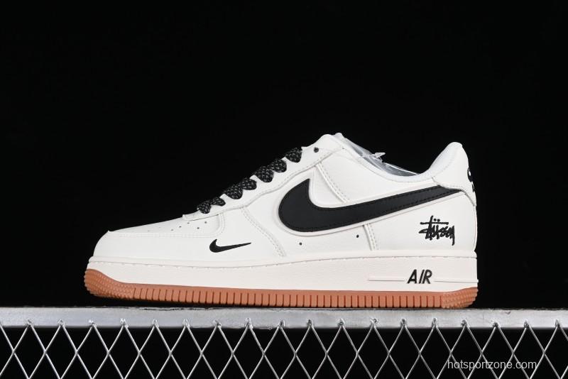 Nike Air Force 1 '07 Low Stussy Collaboration - Beige Black Gum Sole Low-Top Casual Sneakers - XZ5688-001