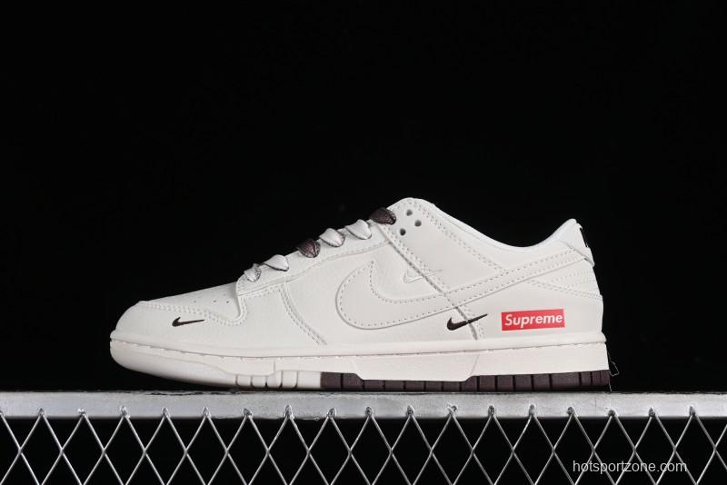 Nike SB Dunk Low Supreme Collaboration - White Brown Two-Tone Anniversary High-End Custom Low-Top Casual Sneakers - BB8657-106