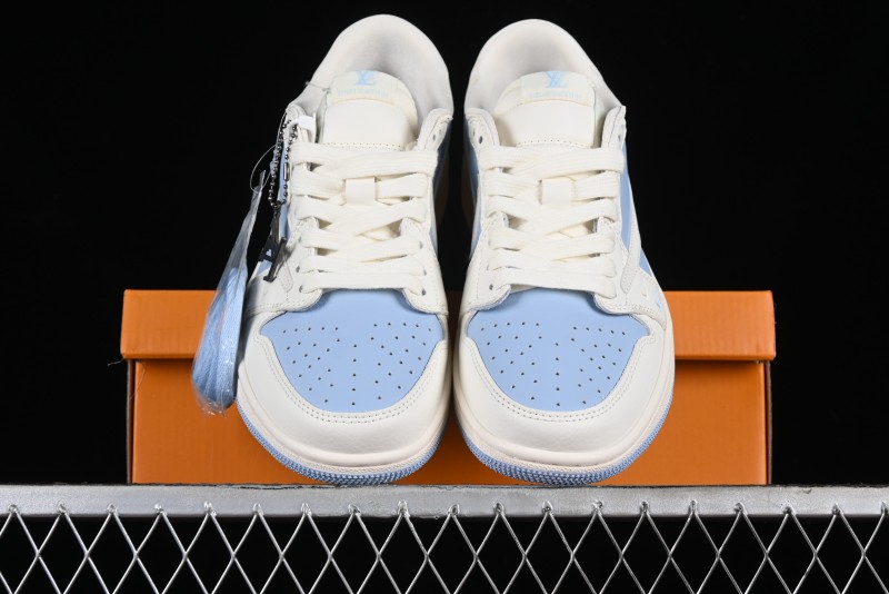 Nike Travis Scott x Fragment Design x Jordan Air Jordan 1 Low OG SP AJ1 LV Blue Double Hook Casual Sneakers - BB6588-103