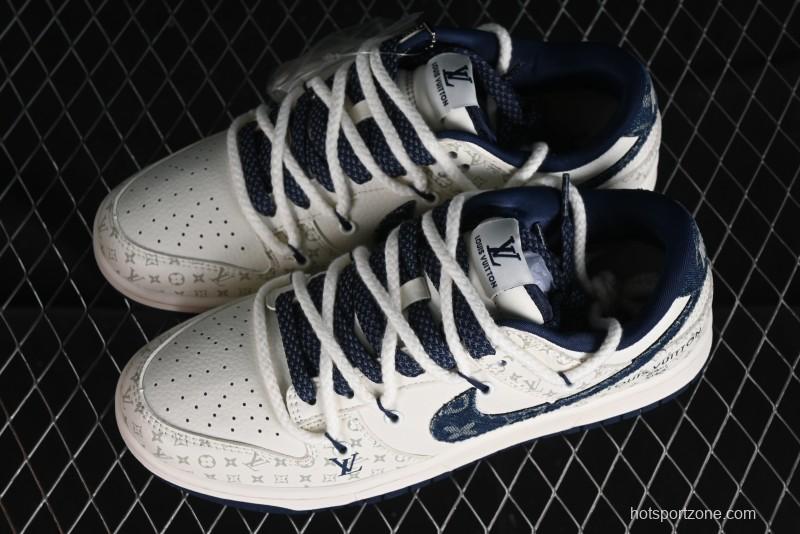 Nike SB Dunk Low LV Collaboration - Light Blue Check Print Anniversary High-End Custom Low-Top Casual Sneakers - SJ2068-249