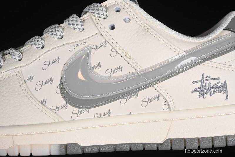Nike SB Dunk Low Stussy Collaboration - White Grey Double Swoosh Anniversary High-End Custom Low-Top Casual Sneakers - XX2025-206
