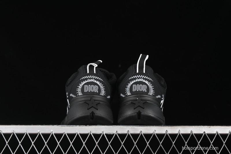 Dior Chrono Round Toe Lace-Up Lifestyle Casual Running Sneakers - 6865 BLACK WHITE