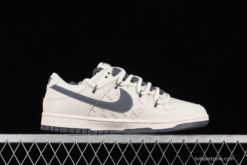 Stussy x Nike Dunk Low SB Sneakers in Off-White and Gray with Stussy S Titanium Accessory - SJ2068-275