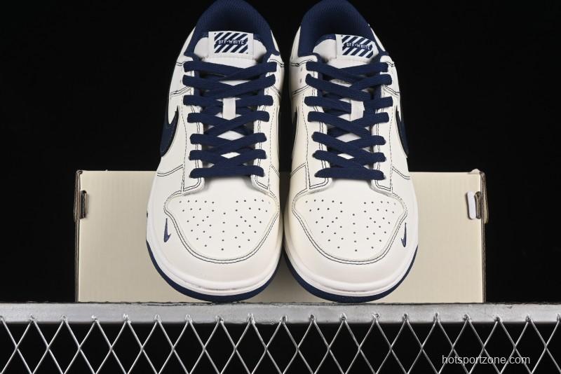 Nike SB Dunk Low OFF-WHITE Collaboration - Beige Navy Swoosh Anniversary Custom Low-Top Casual Skate Shoes - DJ2024-011