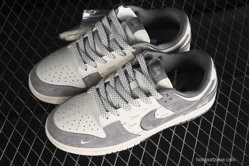 Nike SB Dunk Low Stussy Collaboration - Grey Pig Suede Patchwork Anniversary Custom Low-Top Casual Skate Shoes - CF3688-016