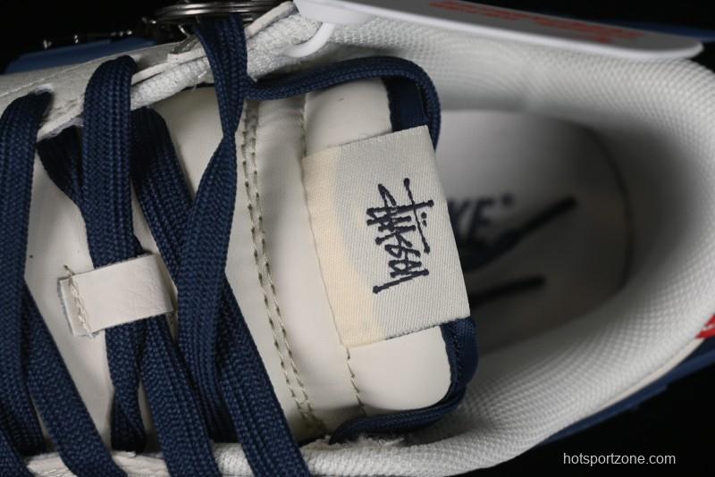 Nike SB Dunk Low Stussy Collaboration - Off White with Big Blue Swoosh Anniversary High-End Custom Low-Top Casual Skate Shoes - XY1688-009