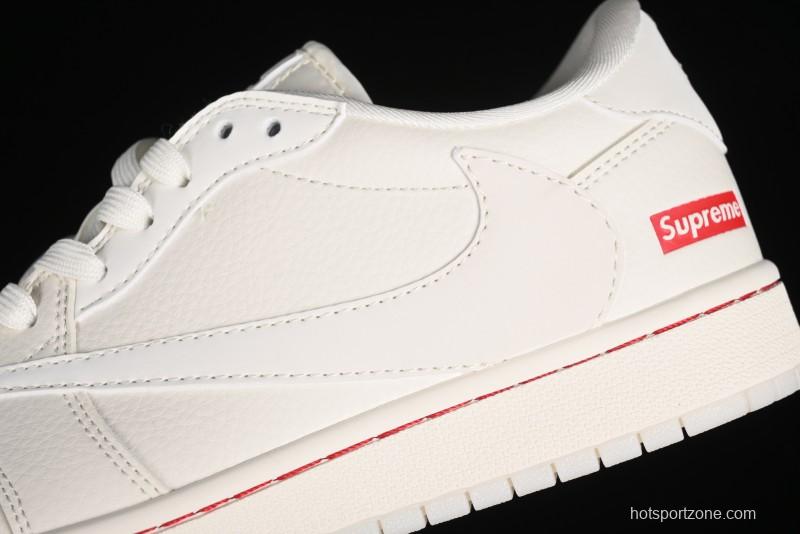 Nike Travis Scott x Fragment Design x Air Jordan 1 Low OG SP AJ1 Supreme Collaboration - Classic Off-White Low-Top Lifestyle Sneakers - XY2688-104