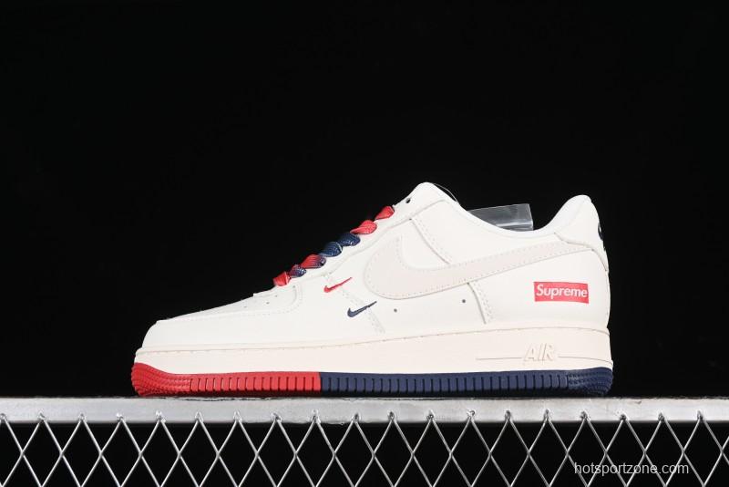 Nike Air Force 1 '07 Low Supreme Collaboration - Beige Red Blue Double Swoosh Casual Sneakers - XZ6188-008