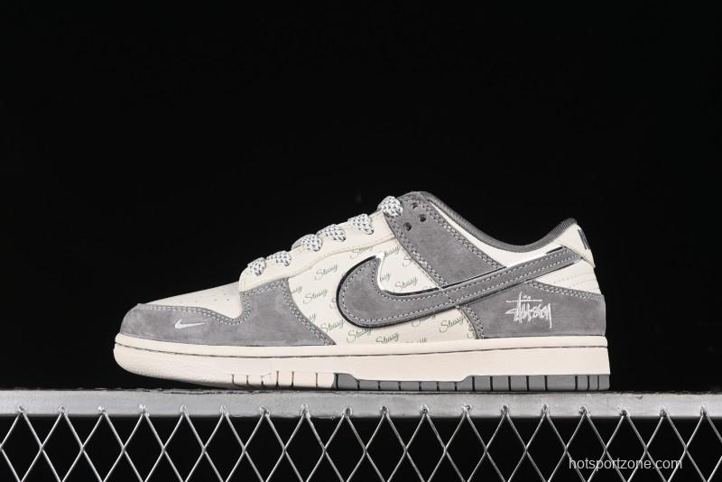 Nike SB Dunk Low Stussy Collaboration - Grey Pig Suede Patchwork Anniversary Custom Low-Top Casual Skate Shoes - CF3688-016