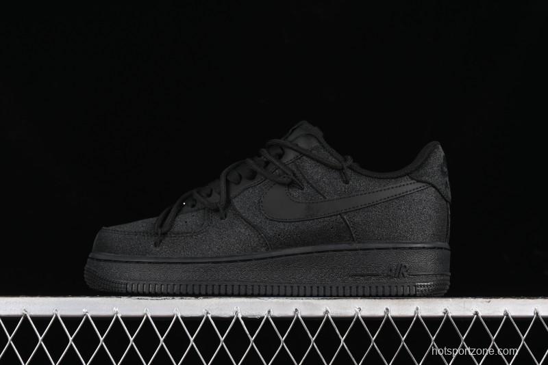 Nike Air Force 1 '07 Low Cleanfit High Street Retro Style All Black Star-Studded Diamond Accents Lace-Up Low-Top Casual Sneakers - ZH0316-030