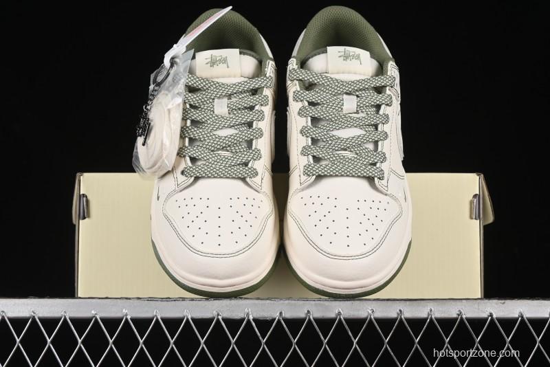 Nike SB Dunk Low Stussy Collaboration - Beige Green Anniversary High-End Custom Low-Top Casual Skate Shoes - BB1818-102