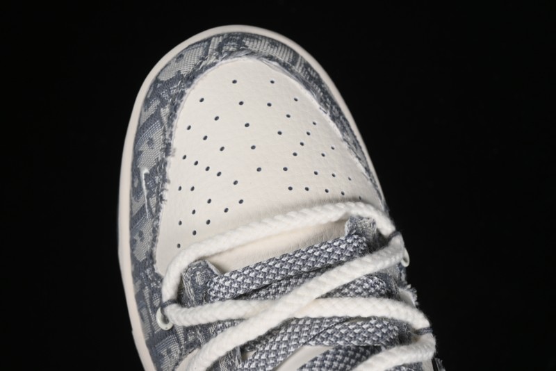 Nike SB Dunk Low Dior Collaboration - Strap Woven Grey Check Anniversary High-End Custom Low-Top Casual Sneakers - SJ2068-285