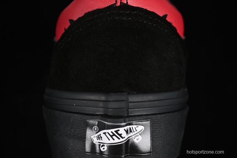 Vans Knu Skool High Street American Retro Canvas Skate Shoes in Black Red - VN0009BCRTU