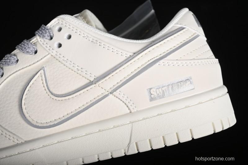 Nike SB Dunk Low Supreme Collaboration - Off White Gray Swoosh Anniversary Custom Low-Top Casual Skate Shoes - DQ1098-392