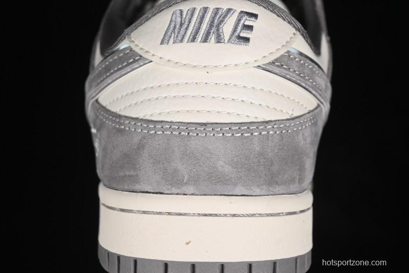 Nike SB Dunk Low Stussy Collaboration - Grey Pig Suede Patchwork Anniversary Custom Low-Top Casual Skate Shoes - CF3688-016