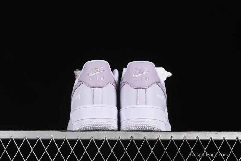 Nike Air Force 1 '07 Low Casual Sneakers with Anime-Inspired Light Gray Purple Spray Paint Design - DY8899-004