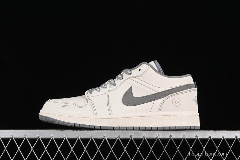 Nike Air Jordan 1 Low AJ1 Lightning Collaboration - Off White Grey Anniversary Custom Edition Low-Top Casual Sneakers - CF3688-020