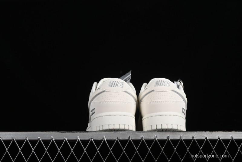 Nike SB Dunk Low Supreme Collaboration - Off White Gray Swoosh Anniversary Custom Low-Top Casual Skate Shoes - DQ1098-392