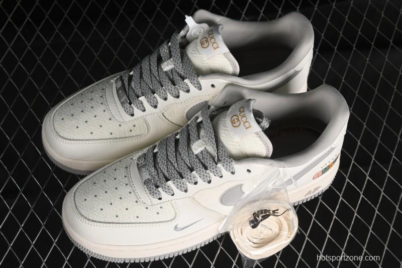 Nike Air Force 1 '07 Low Gucci Collaboration - Beige Grey Linen Casual Sneakers - XZ3398-688