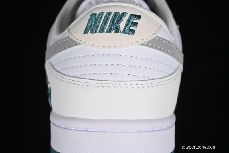 Nike SB Dunk Low Stussy Collaboration - White Grey Green Print Anniversary High-End Custom Low-Top Casual Skate Shoes - XX2025-808