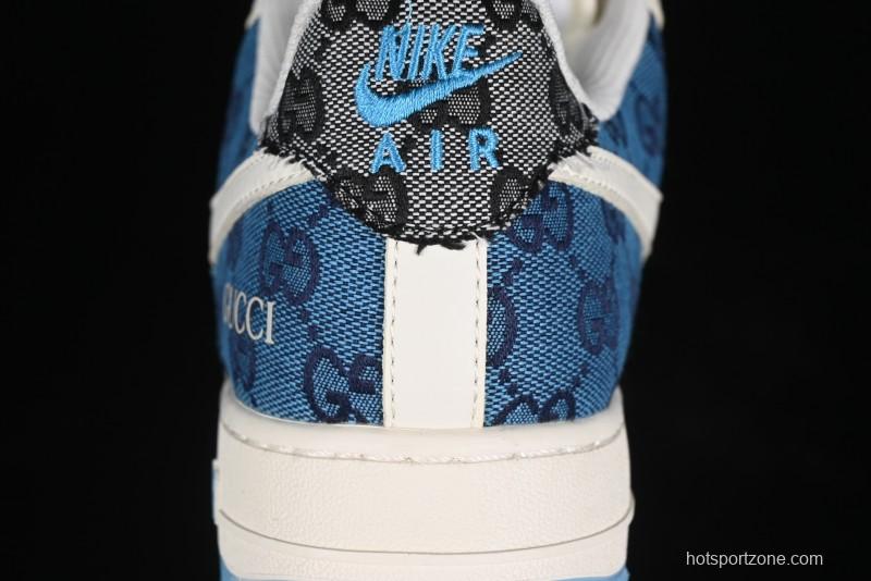 Nike Air Force 1 '07 Low Gucci Collaboration - Blue Floral Print Casual Sneakers - BB9577-101