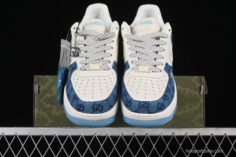 Nike Air Force 1 '07 Low Gucci Collaboration - Blue Floral Print Casual Sneakers - BB9577-101