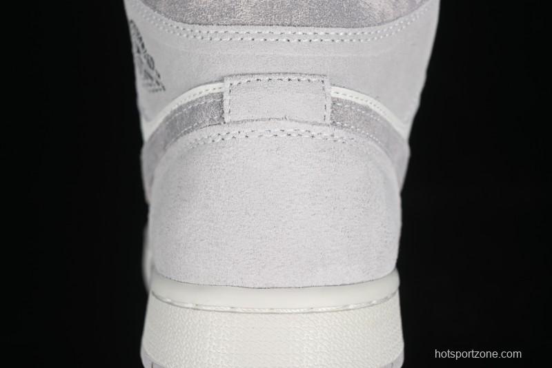 Nike Air Jordan 1 Mid AJ1 Basketball Shoes White Grey - FQ7720-002